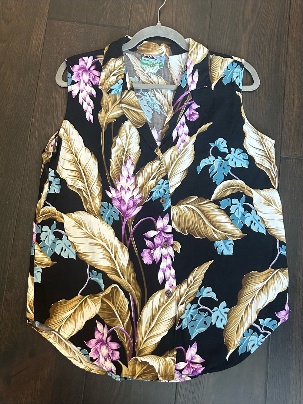 Vintage Reyn Spooner Hawaiian Tropical Botanical Floral Sleeveless Blouse Size M